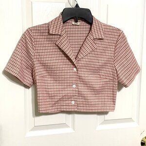 Brandy Melville Red/White Plaid Crop. Short Sleeve. John Galt. Buttons. One Size
